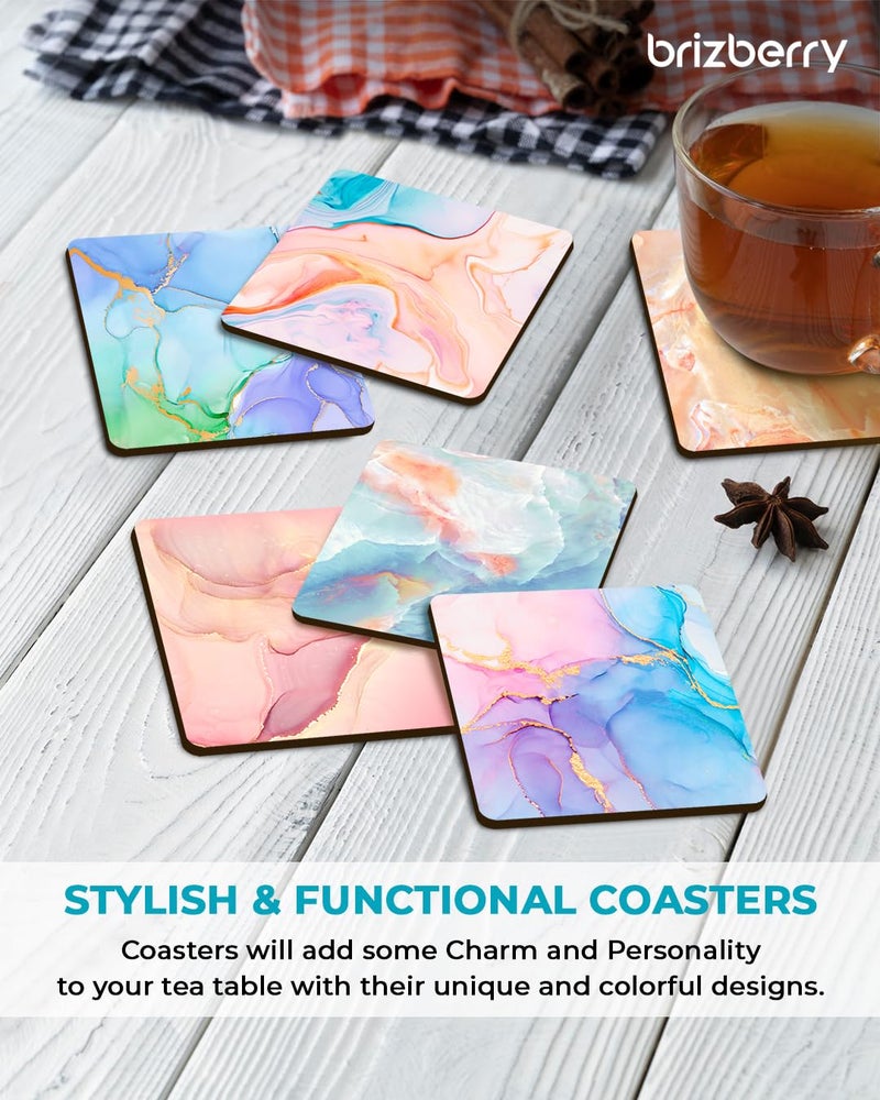 Brizberry® Brizcoast Premium Designer Printed Beautiful Wooden Coasters Fit for Tea Cups, Coffee Mugs and Glasses Marble Square 12 8 (3.5X3.5 Inch) (Set of 6) - Image 5