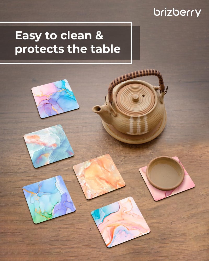 Brizberry® Brizcoast Premium Designer Printed Beautiful Wooden Coasters Fit for Tea Cups, Coffee Mugs and Glasses Marble Square 12 8 (3.5X3.5 Inch) (Set of 6) - Image 4