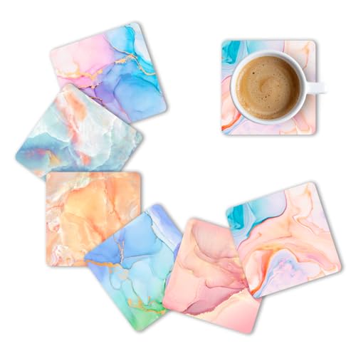 Brizberry® Brizcoast Premium Designer Printed Beautiful Wooden Coasters Fit for Tea Cups, Coffee Mugs and Glasses Marble Square 12 8 (3.5X3.5 Inch) (Set of 6) - Image 1