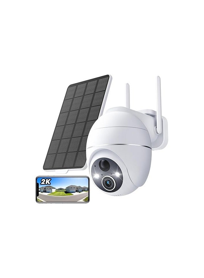 2K Wireless Wi-Fi Security Camera – 360° Rotation, Solar Panel, Human Infrared Detection, Night Vision, Two-Way Audio, 2.4GHz – White - Image 1