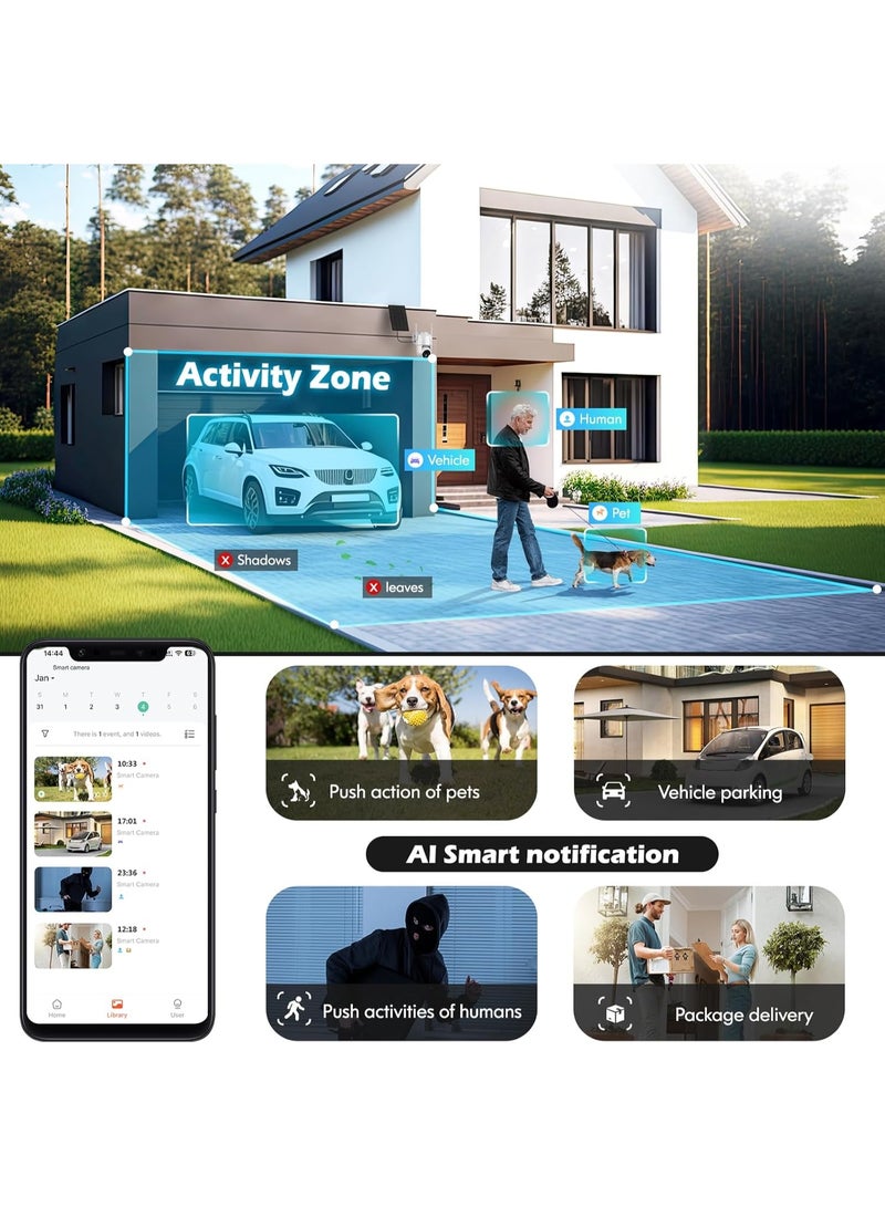 2K Wireless Wi-Fi Security Camera – 360° Rotation, Solar Panel, Human Infrared Detection, Night Vision, Two-Way Audio, 2.4GHz – White - Image 2