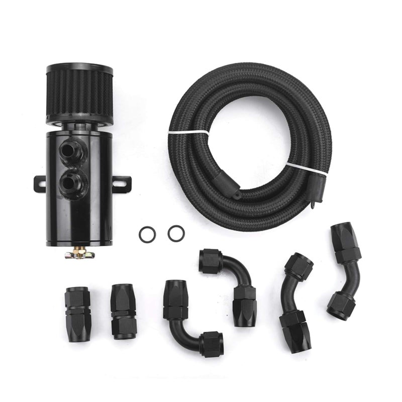 ZHSYMX 10AN Baffled Oil Catch Can with Breather Filter 2 Ports 750ml and 10FT 10AN 58 Fuel Line Fitting Kit Nylon Braided CPE Oil Hose