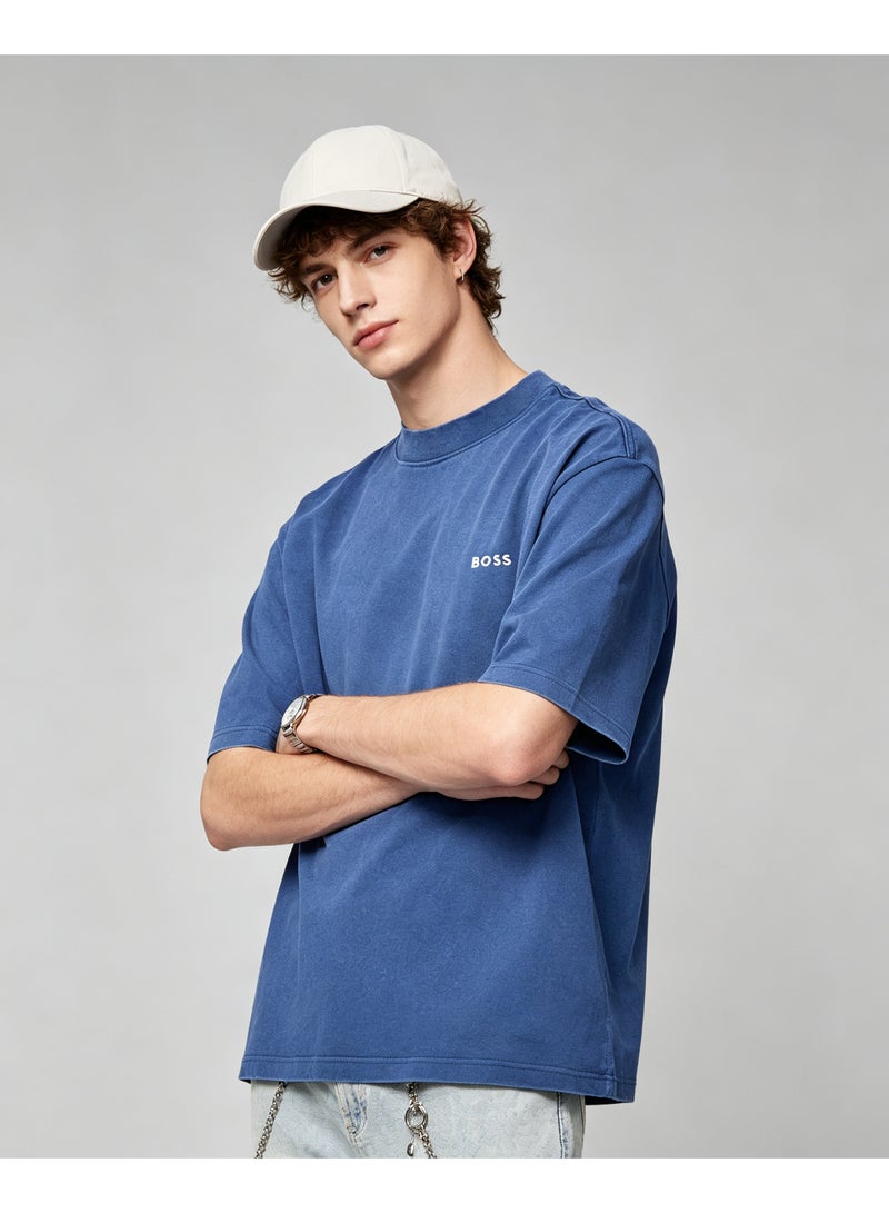 BOSS Unisex Men's Women's Crew Neck Short Sleeve Casual T-Shirt Loose Fit Washed Blue - Image 2