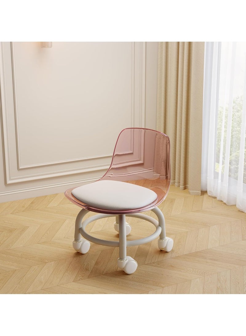 LINGWEI Low Rolling Chair with Transparent White Acrylic Backrest 360° Rotating Wheels for Indoor and Outdoor Use Ideal for Kids & Adults Small Chair with Soft Cushion - Image 3