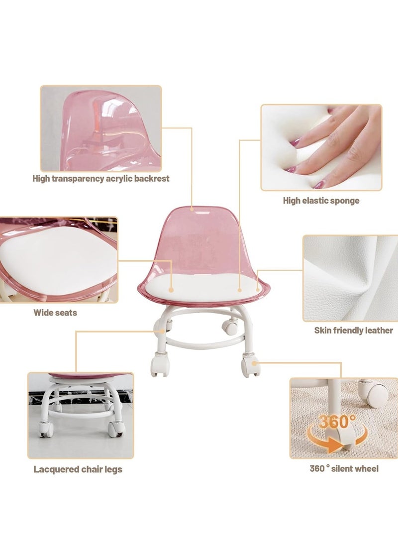LINGWEI Low Rolling Chair with Transparent White Acrylic Backrest 360° Rotating Wheels for Indoor and Outdoor Use Ideal for Kids & Adults Small Chair with Soft Cushion - Image 4