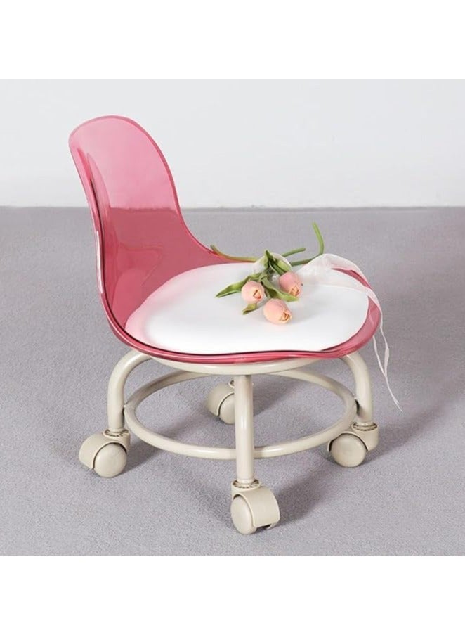 LINGWEI Low Rolling Chair with Transparent White Acrylic Backrest 360° Rotating Wheels for Indoor and Outdoor Use Ideal for Kids & Adults Small Chair with Soft Cushion - Image 2