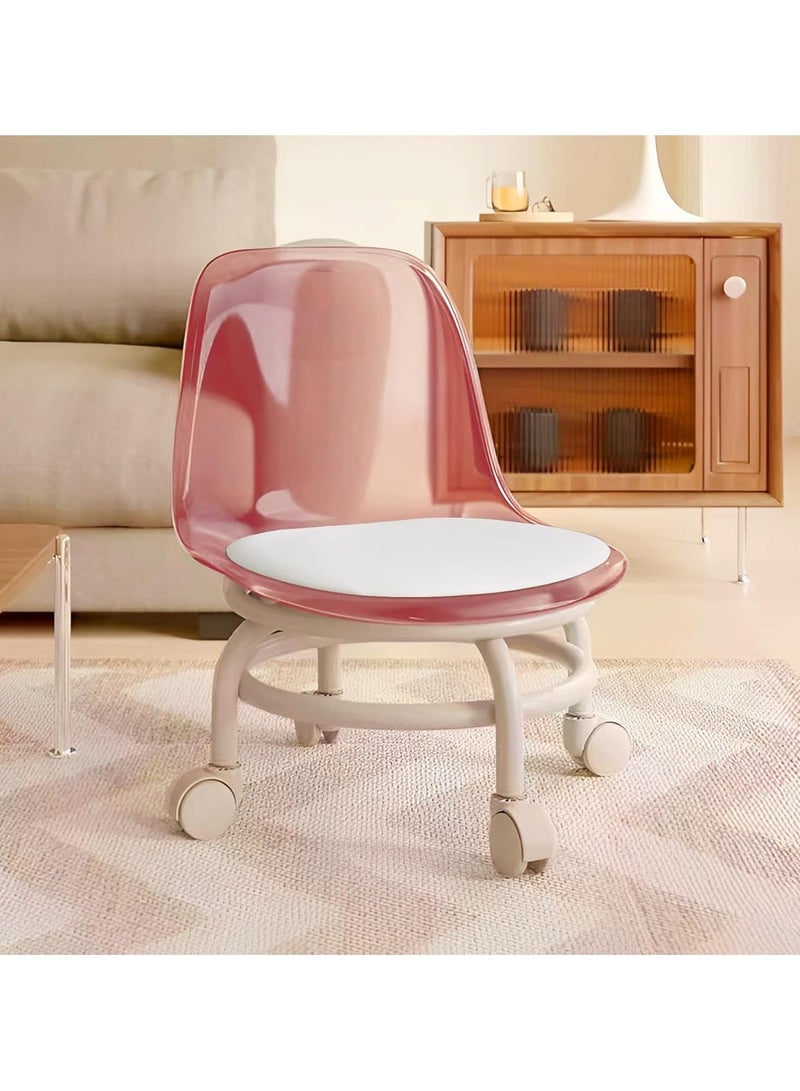 LINGWEI Low Rolling Chair with Transparent White Acrylic Backrest 360° Rotating Wheels for Indoor and Outdoor Use Ideal for Kids & Adults Small Chair with Soft Cushion - Image 1
