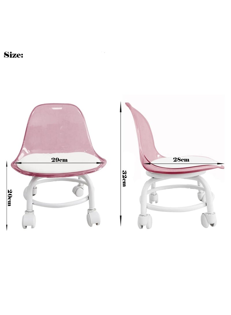 LINGWEI Low Rolling Chair with Transparent White Acrylic Backrest 360° Rotating Wheels for Indoor and Outdoor Use Ideal for Kids & Adults Small Chair with Soft Cushion - Image 5