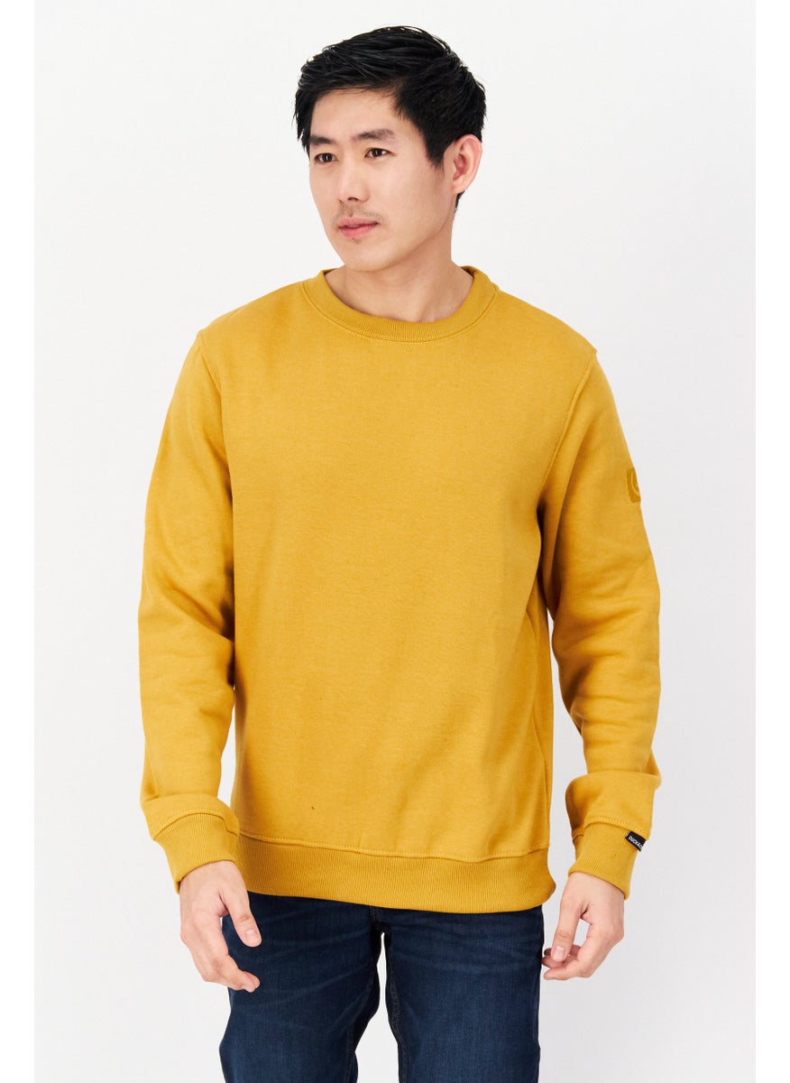 DUCK AND COVER Men Crew Neck Long Sleeve Solid Sweatshirt, Mustard  - Image 1