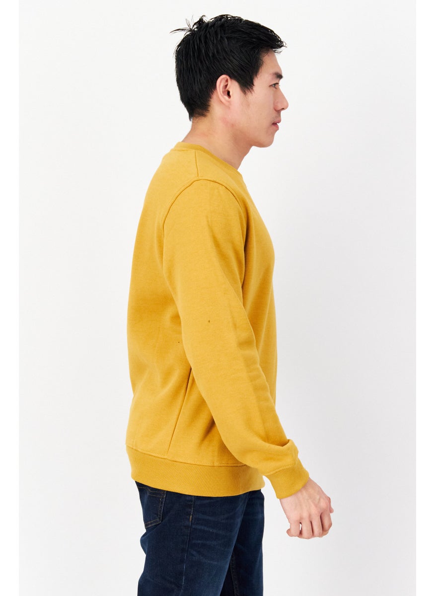 DUCK AND COVER Men Crew Neck Long Sleeve Solid Sweatshirt, Mustard  - Image 4