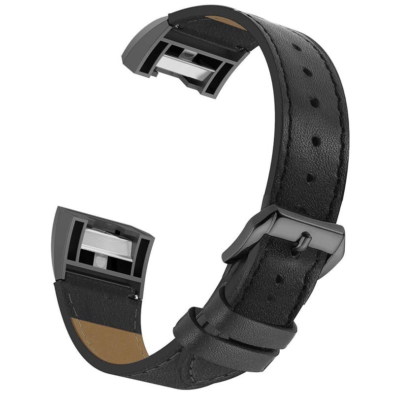 سيمبيك Simpeak Leather Band متوافق مع Fitbit Charge 2 استبدال حزام معصم من الجلد الأصلي لـ Fitbit Charge 2 Black Band+Black Adapter - Image 5