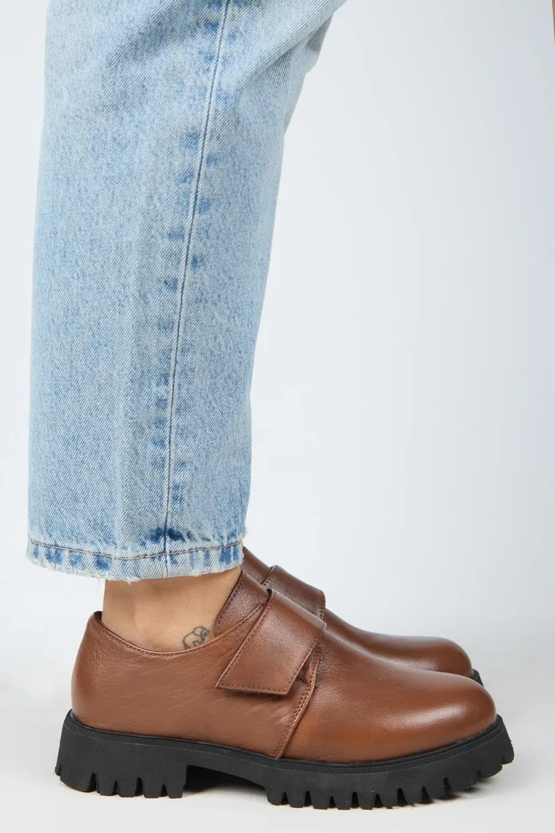 Manijero Manijero Mimi Women's Leather Velcro Genuine Leather Tan Shoes