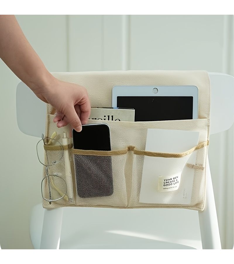 Beige Japanese Style Bedside Table Chair Multi Functional Storage Hanging Bag Portable Organizer For Home Desk Drawer Storage - Image 4