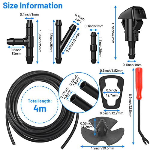 Comkrivy 52 in 1 Windshield Washer Nozzles Kit, Replacement for Chrysler, Dodge, Jeep, Ram - 4 Sprayer Nozzles, 157 Inch Fluid Hose, 12 Hose Connectors, 30 Hood Retainers - Image 2