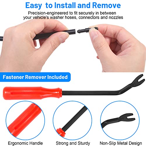 Comkrivy 52 in 1 Windshield Washer Nozzles Kit, Replacement for Chrysler, Dodge, Jeep, Ram - 4 Sprayer Nozzles, 157 Inch Fluid Hose, 12 Hose Connectors, 30 Hood Retainers - Image 3