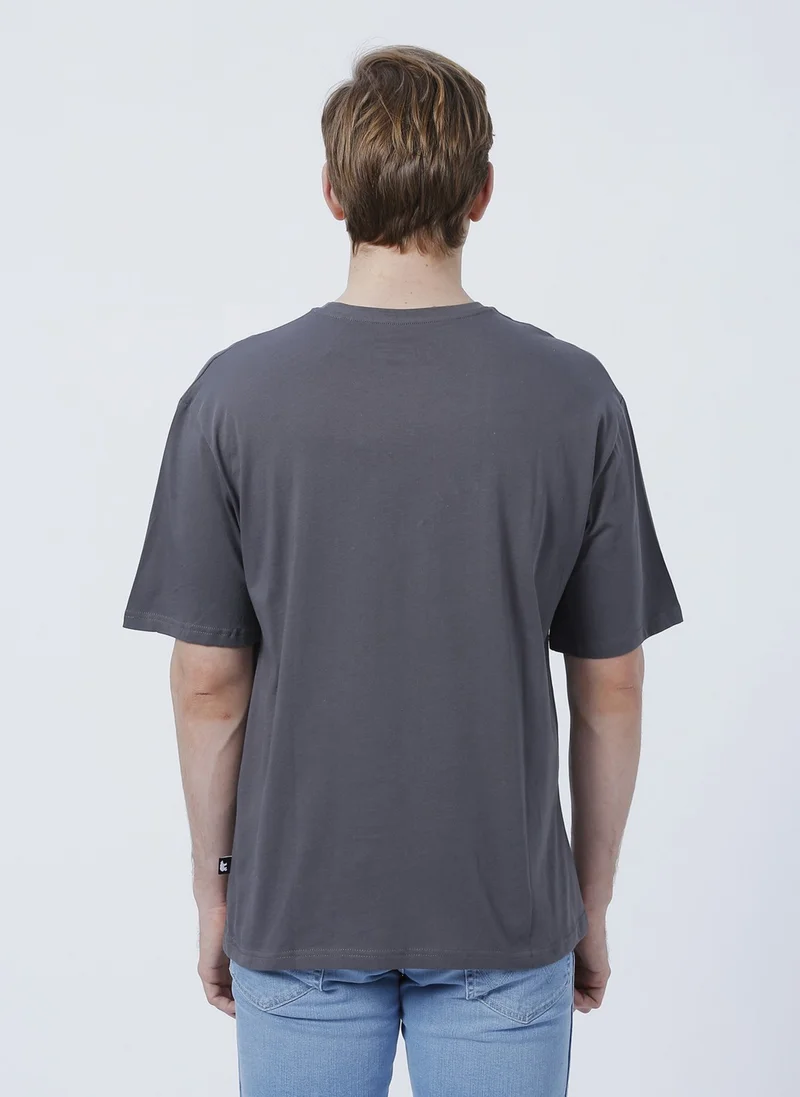 Bad Bear 22.01.07.044_Explore O Neck Oversized Printed Gray Men's T-Shirt