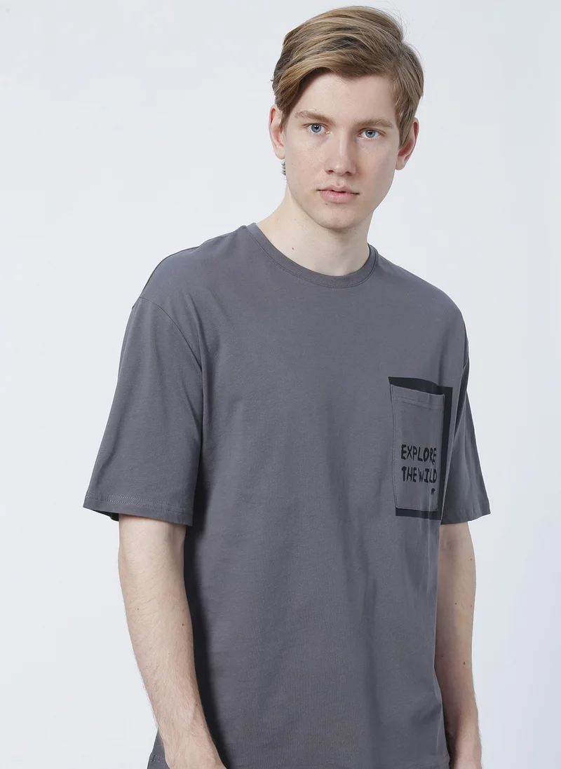 Bad Bear 22.01.07.044_Explore O Neck Oversized Printed Gray Men's T-Shirt