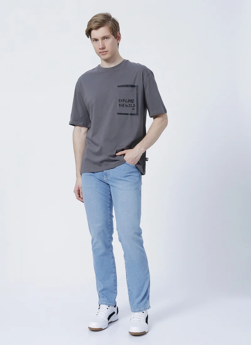 Bad Bear 22.01.07.044_Explore O Neck Oversized Printed Gray Men's T-Shirt