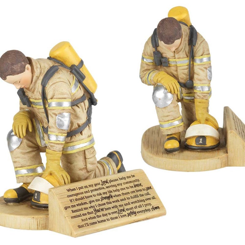 Dicksons Firefighters Prayer Kneeling in Uniform 45 x 55 Resin Stone Tabletop Figurine
