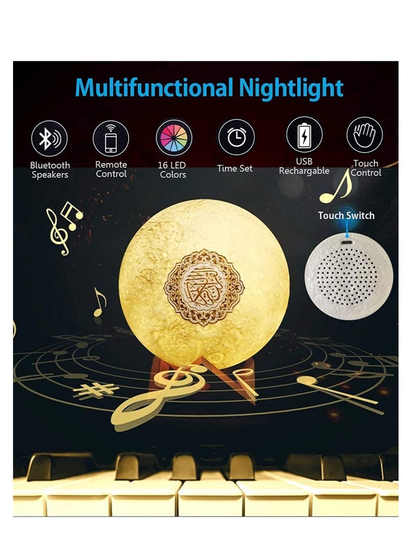 ELTRAZONE - Portable Bluetooth Speaker, 4 in 1 Quran Speaker with 16 Colors 3D Print Moon Lamp Night Light, Quran Recitations - Image 1