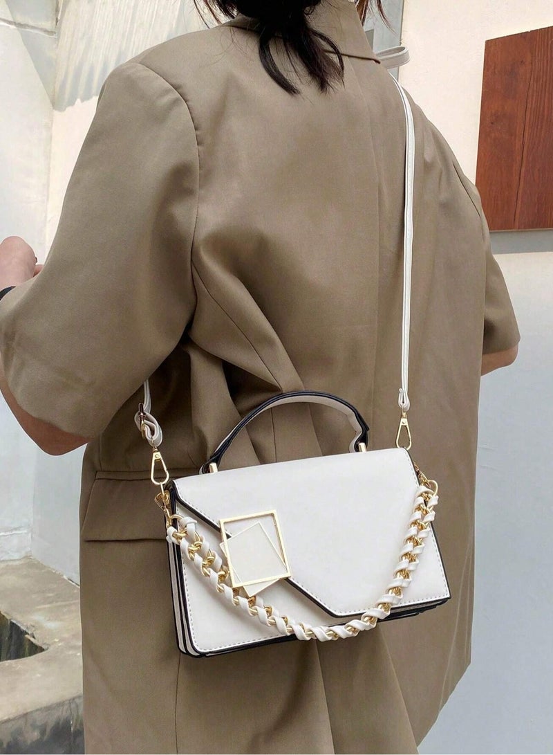 ارواق حقيبة يد مربعة أنيقة مزينة بزخارف معدنية، بسعة كبيرة، خفيفة الوزن، محمولة، محفظة صغيرة بغطاء سلسلة، حقيبة مربعة صغيرة للنساء مزينة بزخارف معدنية وسلسلة للفتيات - Image 2