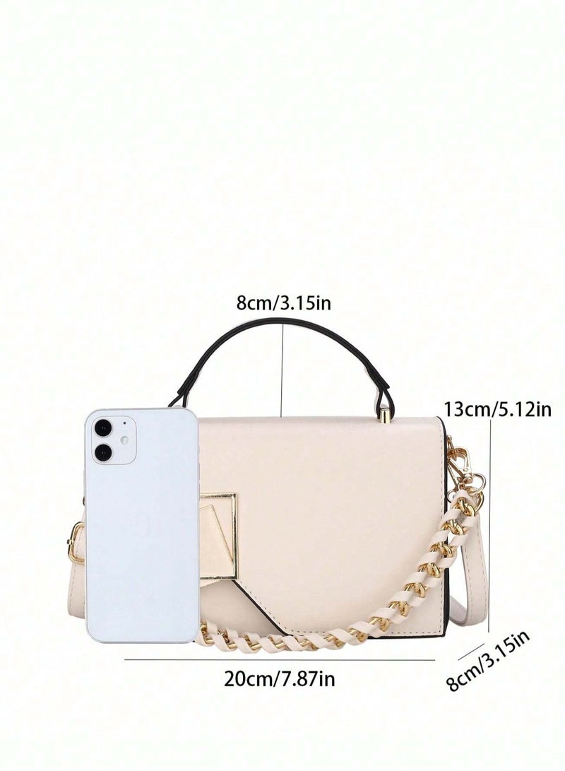 ارواق حقيبة يد مربعة أنيقة مزينة بزخارف معدنية، بسعة كبيرة، خفيفة الوزن، محمولة، محفظة صغيرة بغطاء سلسلة، حقيبة مربعة صغيرة للنساء مزينة بزخارف معدنية وسلسلة للفتيات - Image 3