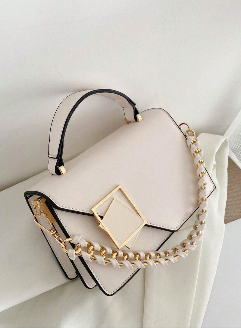 ارواق حقيبة يد مربعة أنيقة مزينة بزخارف معدنية، بسعة كبيرة، خفيفة الوزن، محمولة، محفظة صغيرة بغطاء سلسلة، حقيبة مربعة صغيرة للنساء مزينة بزخارف معدنية وسلسلة للفتيات - Image 1