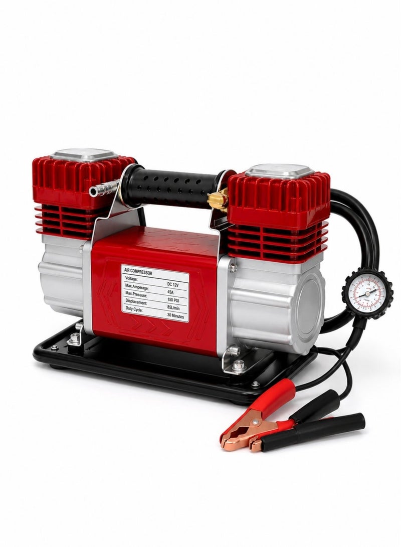 Roca Heavy Duty Dual Cylinder Car Air Compressor 150 PSI, 300 LPM | 12V Portable Tire Inflator Pump with Gauge, 50A Battery Clamps, 5m Hose, Fast Inflation for Car, SUV, 4x4, Truck, Van, Bikes, Rafts, Sports Equipment + Carry Bag - Image 2
