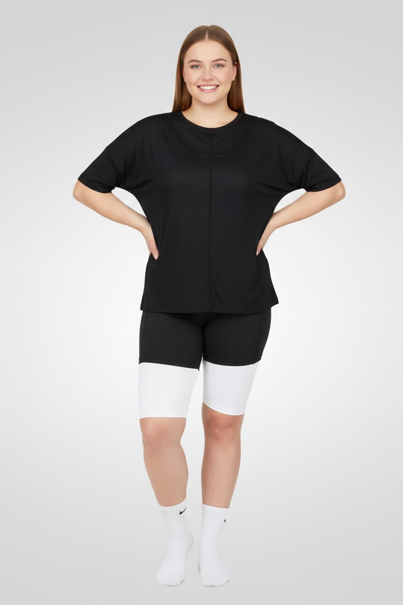 Adidas Women Plus Size Short Sleeves Yoga Top, Black - Image 1
