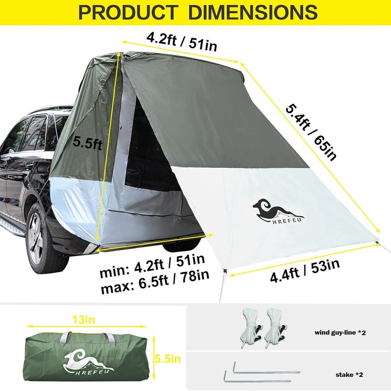HREFEU SUV Tailgate Tent with Awning - Waterproof UPF 50+, Green, Fits Most SUVs, 5 Person Capacity - Image 2