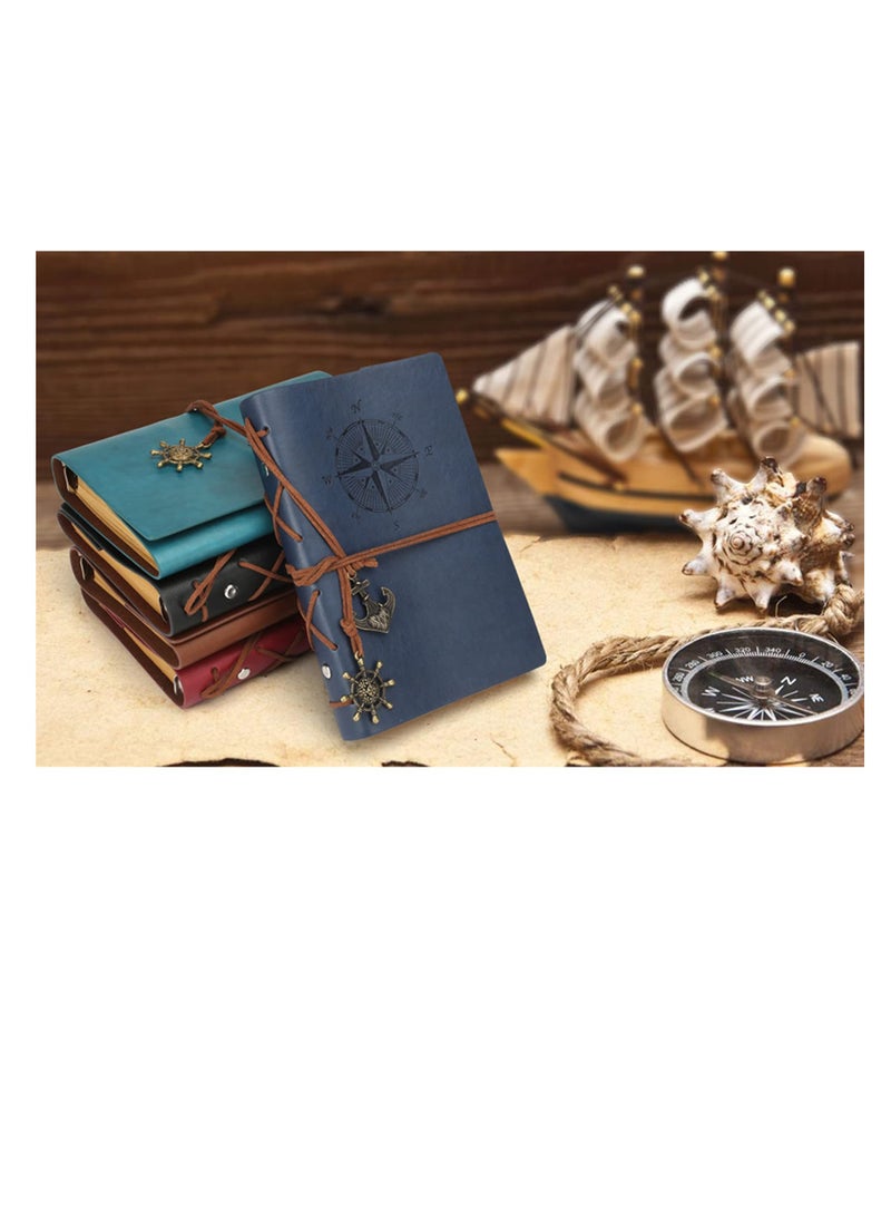 Vintage A6 Travelers Notebook Diary, Soft PU Leather Cover, Refillable s, Stationery Gift with Blank s and Retro Pendants, 80 s (Deep Blue) - Image 4