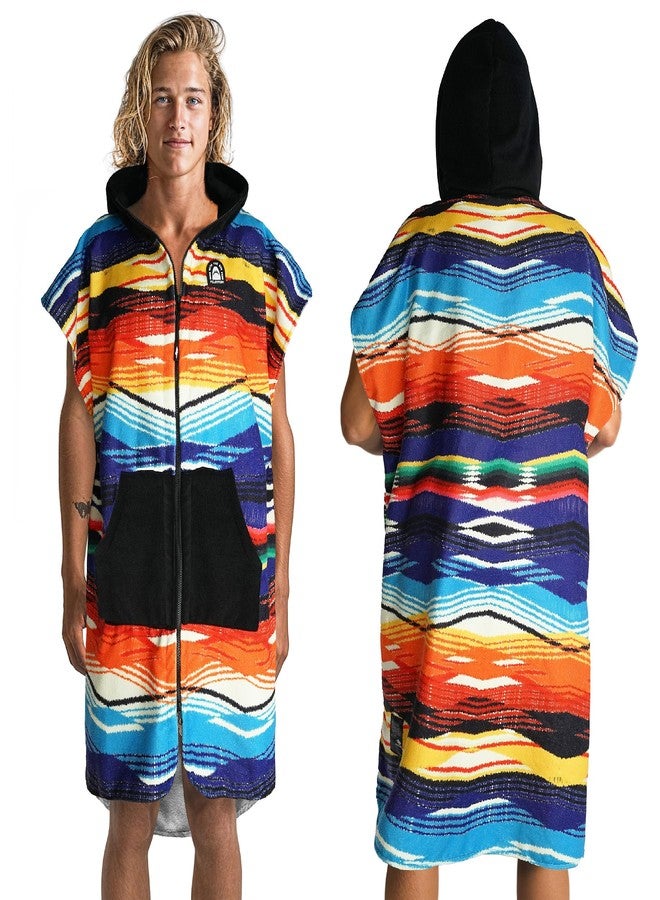 Pilotfish Surf Poncho Changing Robe with Hood - Soft, Quick-Dry Cotton Hooded Changing Towel with Pocket, Unisex Cover-Up Beach Towel for Surfing, Swimming Pool, Men and Women, Serape Large - Image 1
