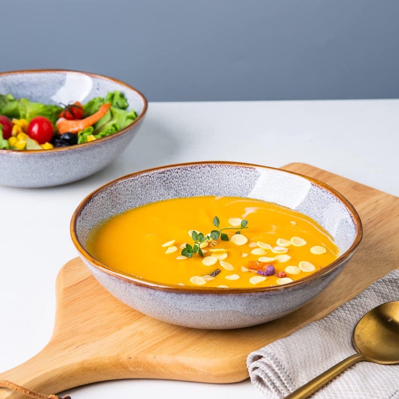 AmorArc Ceramic Cereal Bowls Set of 6, 24 oz Handcrafted Stoneware Soup Bowls Set for Cereal Soup Salad Noodle Snacks, Modern Kitchen bowls for Gift, Dishwasher & Microwave Safe, Reactive Glaze Blue - Image 3