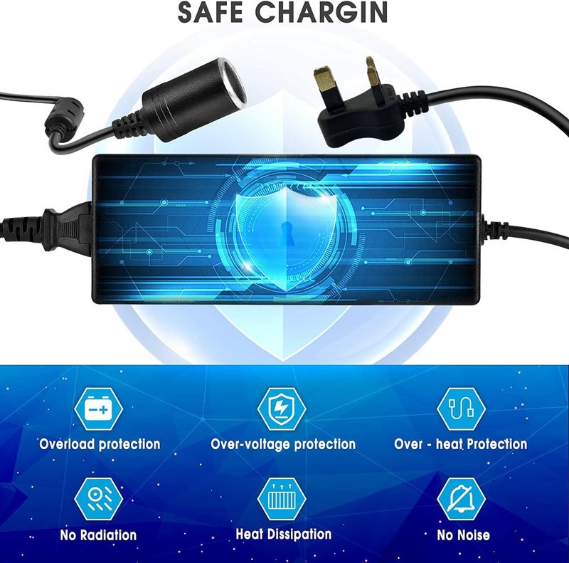 PADOM AC to DC Converter 100V ~ 240V to (12V 5A 60W) Power Supply Adapter Cigarette Lighter Socket AC/DC Transformer for Vacuum Cleaner, Refrigerator and Other Devices (12V 5A 60W) - Image 3