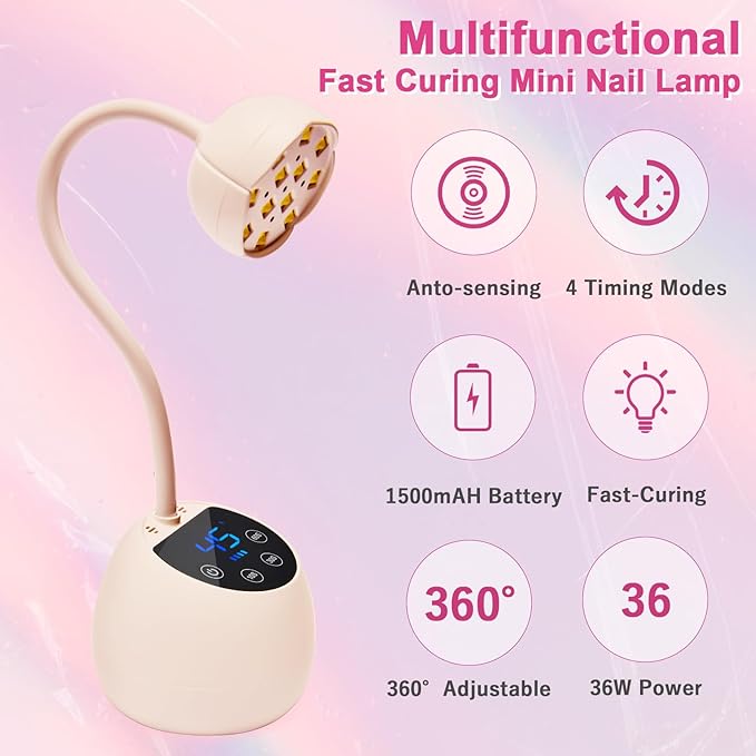 CGBE Mini UV Nail Lamp with Smart Auto Sensor and Display 12 Beads Mini Nail Lamp UV Lamps for Gel Nails with 4 Modes Portable LED Nail Lamp with USB Charging Cable in Salon Or DIY at Home - Image 2