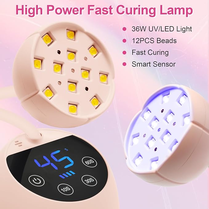 CGBE Mini UV Nail Lamp with Smart Auto Sensor and Display 12 Beads Mini Nail Lamp UV Lamps for Gel Nails with 4 Modes Portable LED Nail Lamp with USB Charging Cable in Salon Or DIY at Home - Image 3