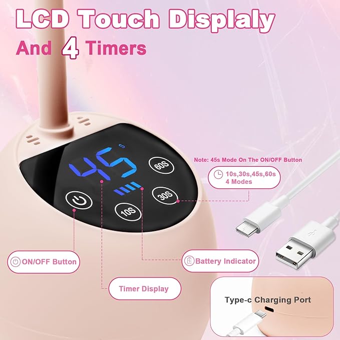 CGBE Mini UV Nail Lamp with Smart Auto Sensor and Display 12 Beads Mini Nail Lamp UV Lamps for Gel Nails with 4 Modes Portable LED Nail Lamp with USB Charging Cable in Salon Or DIY at Home - Image 4