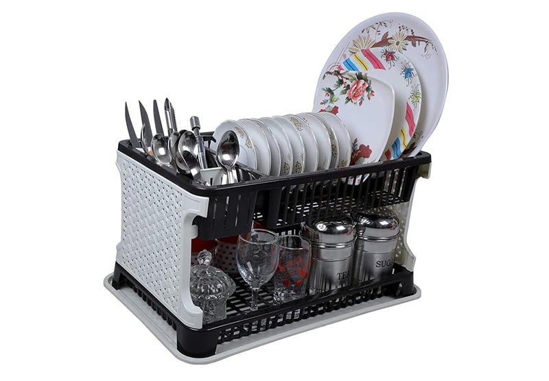 POPLEY Plastic 2 Layer Kitchen Dish Organizer Storage Rack Cutlery Utensil Fruits and Vegetable Drying Drain and Storage Stand(Black) - Image 3