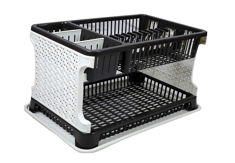 POPLEY Plastic 2 Layer Kitchen Dish Organizer Storage Rack Cutlery Utensil Fruits and Vegetable Drying Drain and Storage Stand(Black) - Image 4