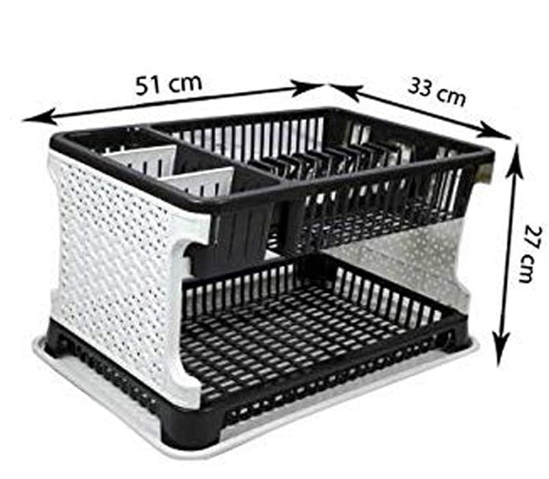 POPLEY Plastic 2 Layer Kitchen Dish Organizer Storage Rack Cutlery Utensil Fruits and Vegetable Drying Drain and Storage Stand(Black) - Image 2