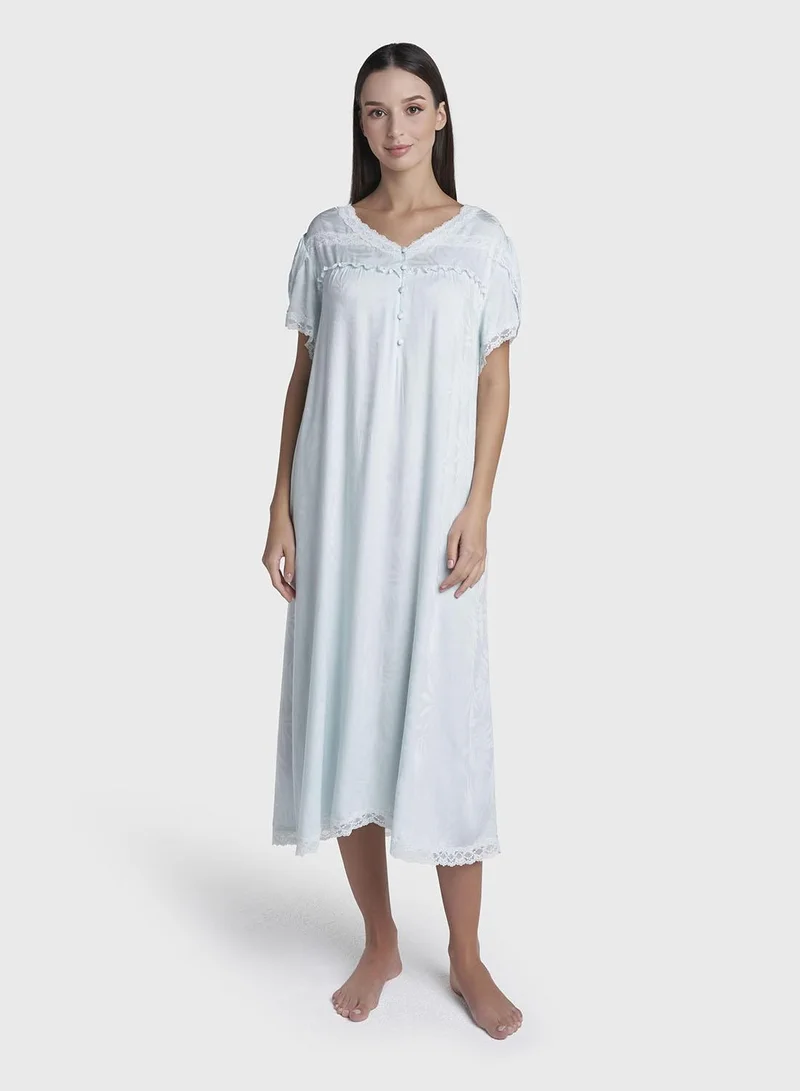Kashkha Pale BlueJacquard Self-Print Viscose Mini Nightwear Dress (CNH522)