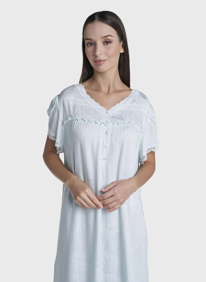 Kashkha Pale BlueJacquard Self-Print Viscose Mini Nightwear Dress (CNH522)