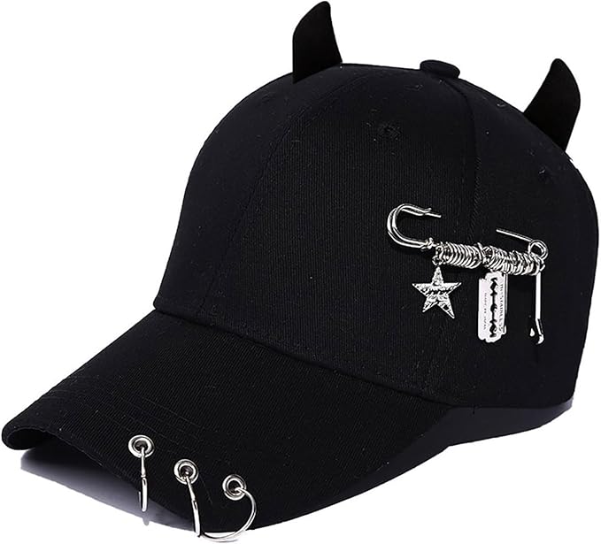 Black Wrench Devil Horn Hat Adjustable Baseball Cap for Women Cycling Travel - Image 1