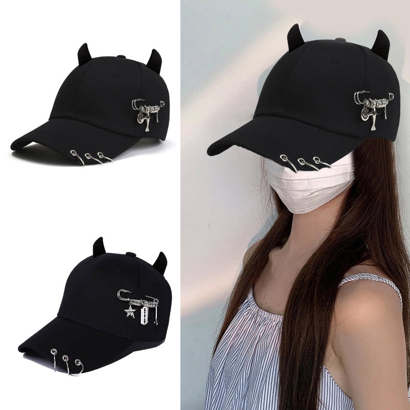 Black Wrench Devil Horn Hat Adjustable Baseball Cap for Women Cycling Travel - Image 3