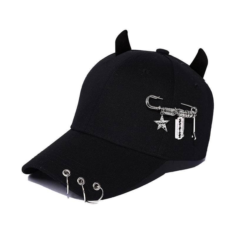 Black Wrench Devil Horn Hat Adjustable Baseball Cap for Women Cycling Travel - Image 2