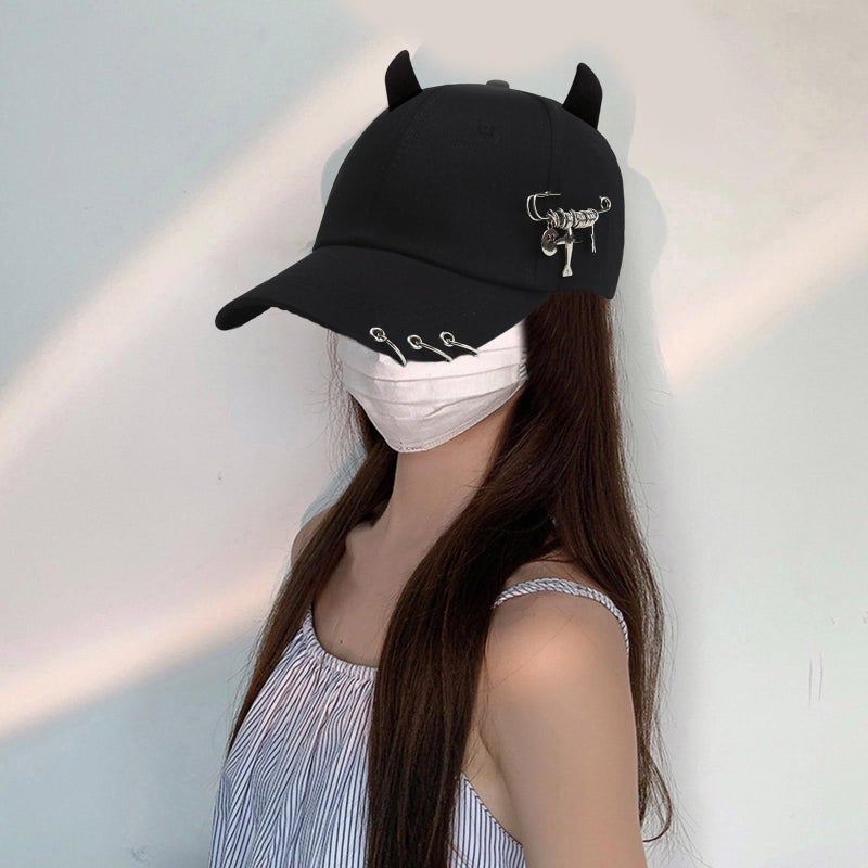 Black Wrench Devil Horn Hat Adjustable Baseball Cap for Women Cycling Travel - Image 5