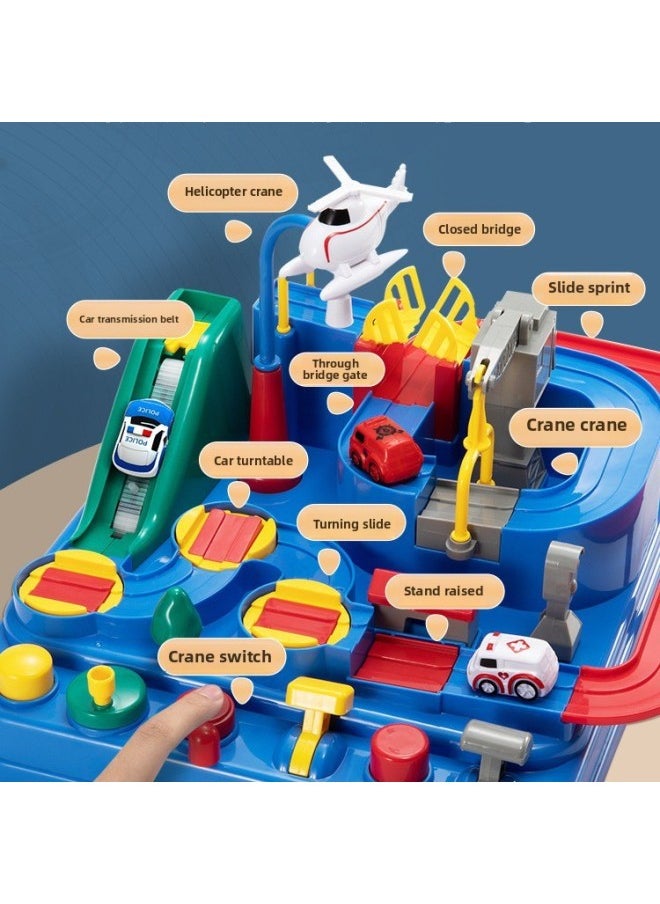 null - Small Train Railcar Car Break Through The Great Adventure Parking Glide Children's Toy Girl 3 Years Old 4 Boys-Color:Medium Adventure Comes With 2 Cars - Parent-child Interaction + Conveyor With Stairs + Crane + Hanging Bridge - Image 1