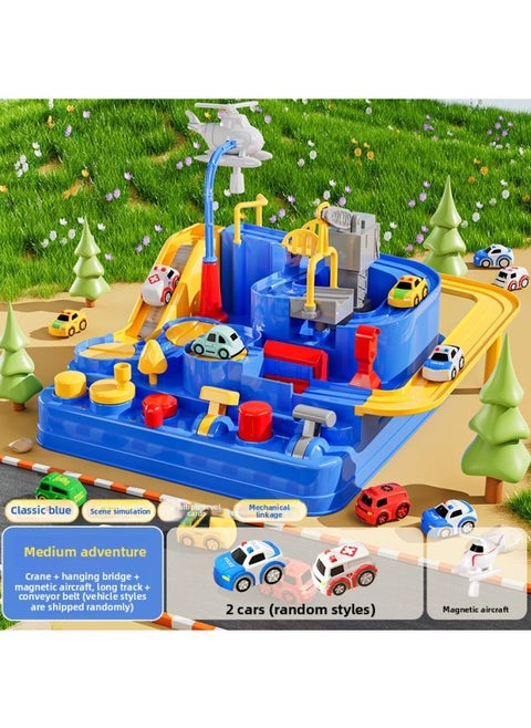 Small Train Railcar Car Break Through The Great Adventure Parking Glide Children's Toy Girl 3 Years Old 4 Boys-Color:Medium Adventure Comes With 2 Cars - Parent-child Interaction + Conveyor With Stairs + Crane + Hanging Bridge