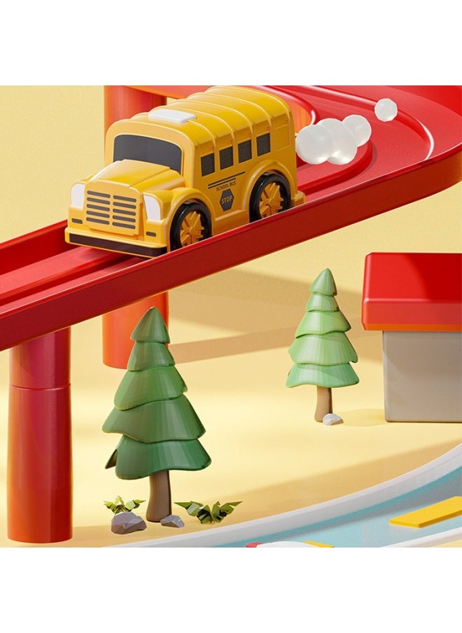 null - Small Train Railcar Car Break Through The Great Adventure Parking Glide Children's Toy Girl 3 Years Old 4 Boys-Color:Medium Adventure Comes With 2 Cars - Parent-child Interaction + Conveyor With Stairs + Crane + Hanging Bridge - Image 1