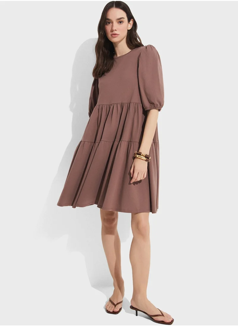 JUNE Puff Sleeve Tiered Dress